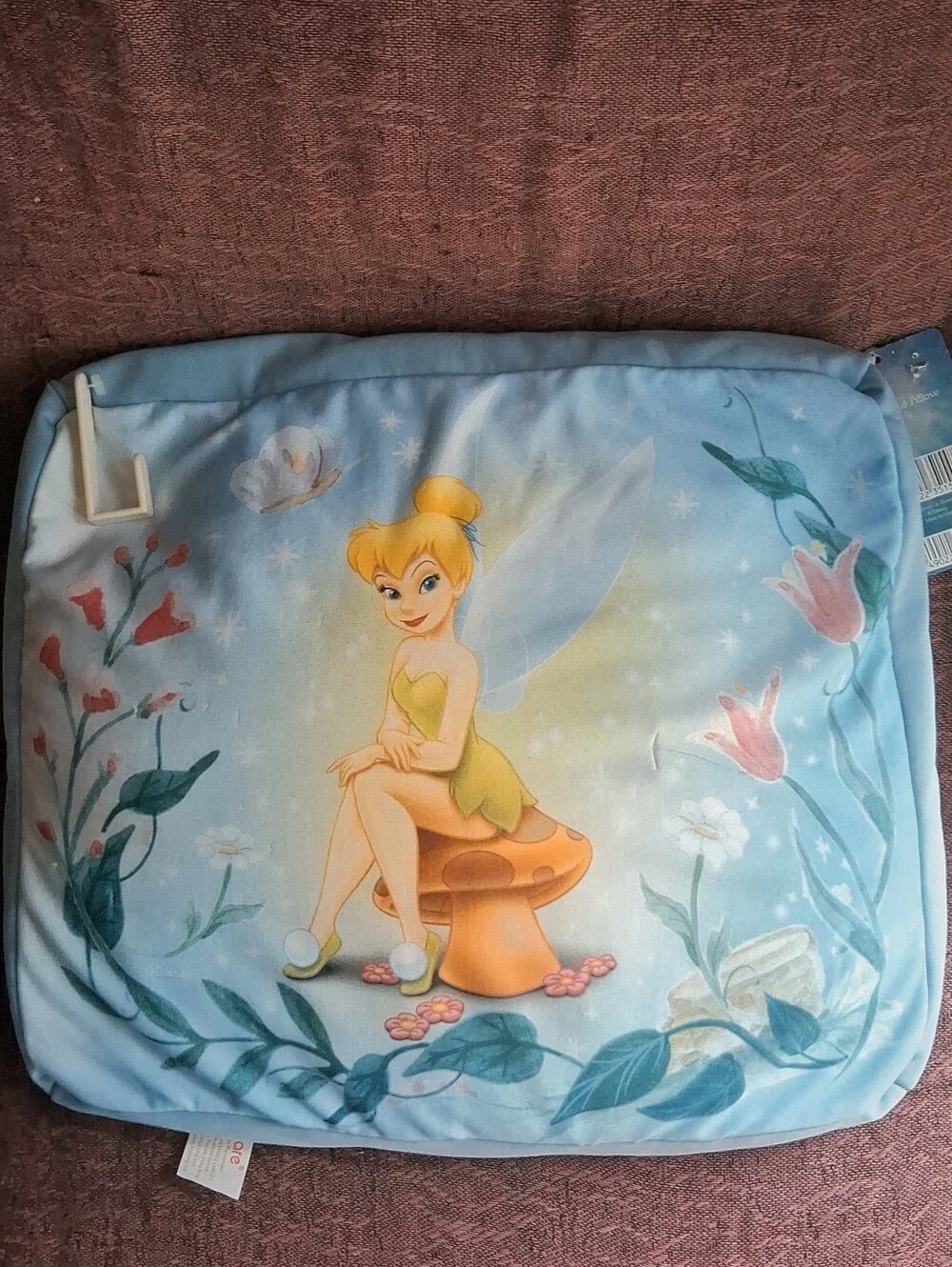 Disney Tinker Bell Light Blue Floral Throw Pillow Case NWT